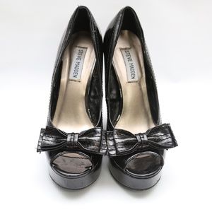 Steve Madden Patent Peep Toe Wedges with Bowtie